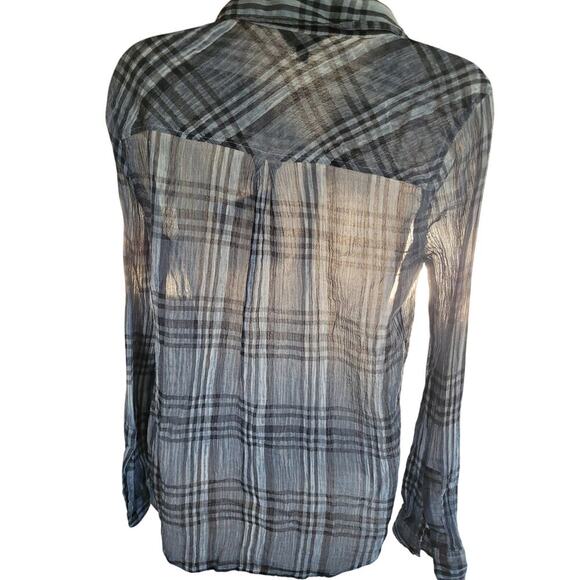 Lucky Blue Stripe Shirt Long Sleeve Button Up Semi Sheer Sz M - Picture 4 of 7